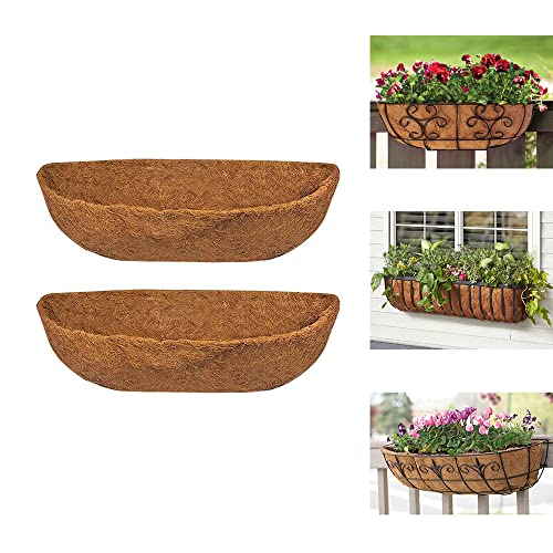 2pcs Trough Planter Basket Liners Coco Liner 30 inch, Thick Coconut Coir Liner Coco Fiber Liners Replacement for Wall Planter Window Box, Garden Fence Baskets Railing Planter In/Outdoors (30inch-2pcs)