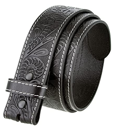 Engraved Tooled Leather Genuine Full Grain Western Floral Belt Strap 1-1/2" Wide (Black, 34)
