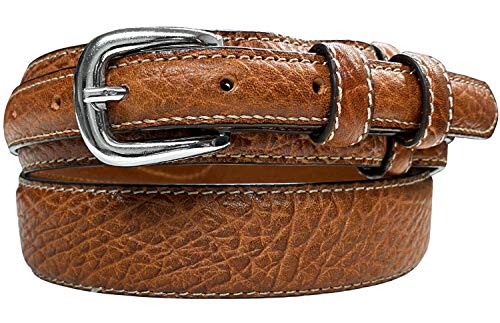 RB2015-H01 Western Ranger Belt Genuine Leather American Bison Ranger Belt 1-3/8"(35mm) Wide (Tan, 36)