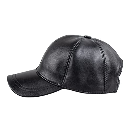 HATSQUARE Genuine Leather Baseball Cap Adjustable Soft Feel Dad Plain Hat Stylish Classic for Women Men Unisex (Black)