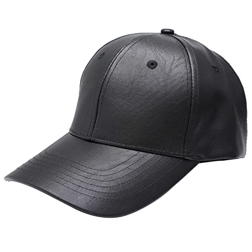 Sportmusies Adjustable Unisex Baseball Cap, PU Classic Leather Baseball Cap for Fall Winter Sun Protection Sport Hat, Black