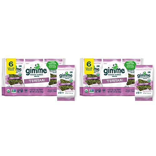 gimMe - Teriyaki - 6 Count - Organic Roasted Seaweed SheetsKeto, Vegan, Gluten Free - Great Source of Iodine & Omega 3s - Healthy On-The-Go Snack for Kids Adults (Pack of 2)