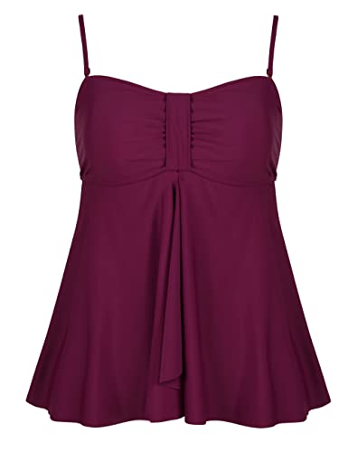 Hilor Women's Flyaway Tankini Top Bandeau Swimsuit Flowy Bathing Suit Burgundy 16