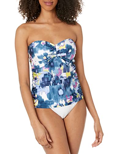 DKNY womens Strapless Bikini Bathing Suit Tankini Top, Surf the Web, Small US