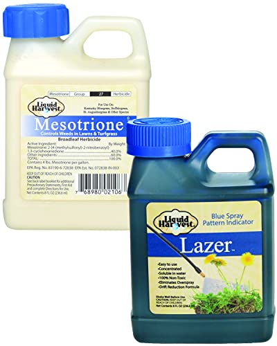 Liquid Harvest Mesotrione Bundle - 8 Ounces - Mesotrione Concentrate (Compare to Tenacity) - Pre and Post-Emergent Weed Killer for Lawn and Turf Grasses with 8oz Spray Pattern Indicator