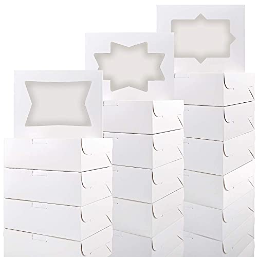 Moretoes 8 Inch Cookie Treat Boxes White Bakery Boxes with 3 Style Window for Cookie, Pastry, Dessert,Chocolate Covered Strawberry and Candy GIft-giving (24 Pack)