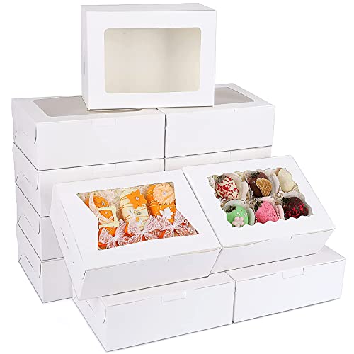 Moretoes 48pcs White Bakery Boxes, Cookie Boxes 8 Inch with 3 Style Window for Pastry Chocolate Covered Strawberries Cookie Dessert Candy Muffins Donuts 8x6x2.5 Inch