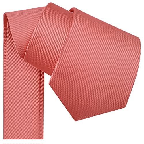 Branduce Mens Solid Coral Pink Tie for Wedding Party Business Tuxedo Silk Woven Plain Necktie (TA02-08)