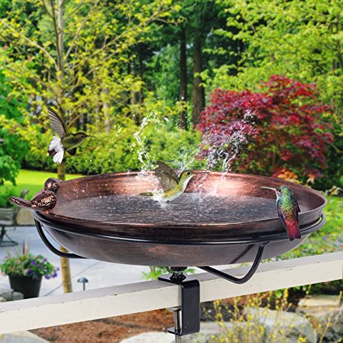 DREAMSOUL Deck Mounted Bird Bath with Adjustable Sturdy Metal Clamp, Bowl Bird Baths for Outdoors Garden Balcony Patio Deck Railing Decoration, Lightweight & Detachable