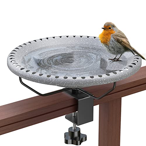 DesGully Deck Mounted Bird Bath Bowl Spa Clamp, Bird Baths for Outdoors Unheated Lightweight Detachable,Drinking Feeder, Adjustable Heavy Duty Sturdy Steel, Great for Attracting Birds (Grey)