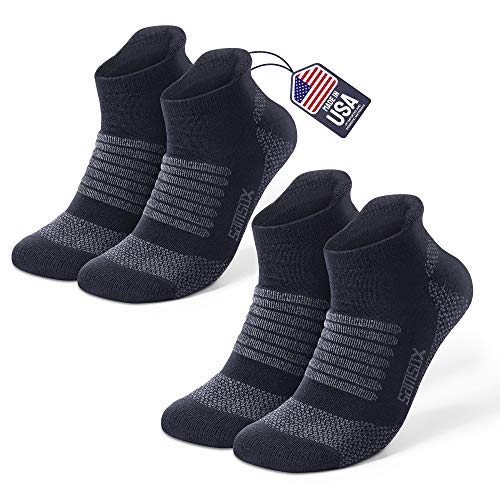SAMSOX 2-Pair Merino Wool Running Socks, Made in USA, Black S/M (Men 6-9.5 / Women 7-11)