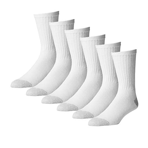 Everyday Crew Socks for Men - Cotton Socks by American Made - 12-Pack in White/Gray Heel and Toe - Size 10-13