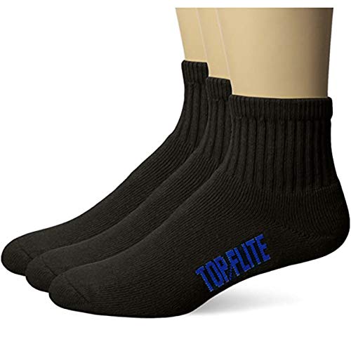 Top Flite Men's Sport Full Cushion Quarter Socks 3 Pair Pack, Black, Large (10-13) - Shoe Size 9-13