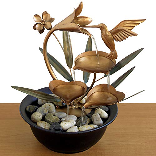 Bits and Pieces - Indoor Hummingbird Lily Fountain - Zen Tabletop Water Fountain