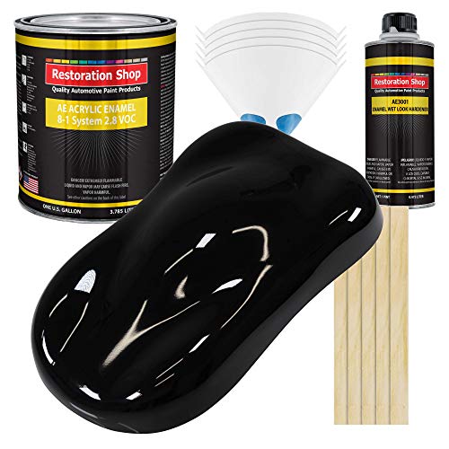 Restoration Shop - Jet Black (Gloss) Acrylic Enamel Auto Paint - Complete Gallon Paint Kit - Professional Single Stage High Gloss Automotive, Car, Truck, Equipment Coating, 8:1 Mix Ratio, 2.8 VOC