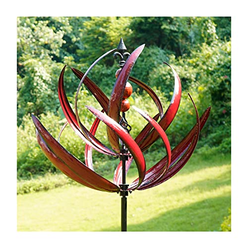 LimeHill Wind Spinner for Garden and Yard - Large Metal Kinetic Wind Sculptures for Outdoor Decor (91 Inches, Burgundy Lotus)