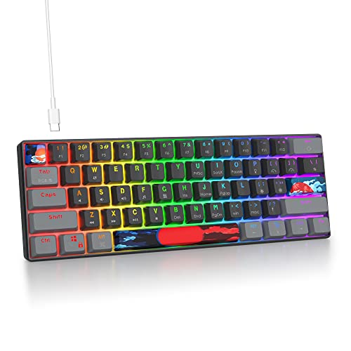 Owpkeenthy Wired 60% Percent Mechanical Gaming Keyboard with Blue Switch Ultra Compact RGB Gaming Keyboard Backlit Keys N-Key Rollover for PC Gamer (Dark/Blue Switch)