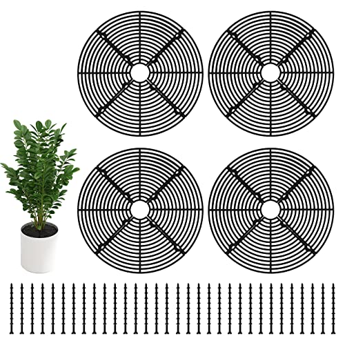 Ohiyoo 4 Pack Plant Pot Grid 11.8'' Plastic Pot Grid with 32 Stakes, Flower Pot Grid Plant Protector Cats, Pot Soil Grid Cover Indoor Plant Protector from Cats Baby Safety Planter Grid (11.8 in)