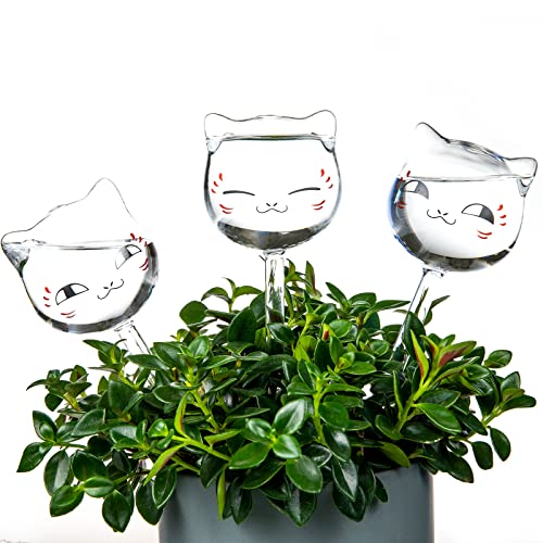 Fartry 3Pcs Cat Plant Automatic Watering Device, Used for Indoor and Outdoor Plants, Blowing Glass Process, Plants Automatically Absorb Water