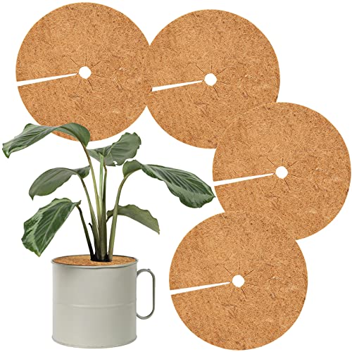 Legigo 4pcs 11.8" Dia Coconut Fibers Tree Mulch Ring Protector Mat- Natural Coco Coir Tree Protection Weed Mats for Cypress, Landscaping, Tree Disc Plant Cover, Soil Cover for Indoor Outdoor Plants