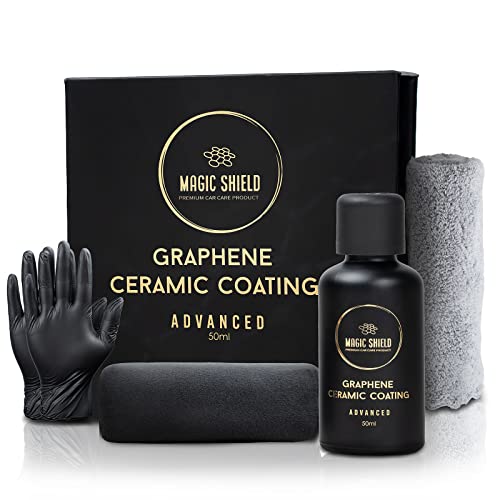 Magic Shield Graphene Ceramic Coating Advance- Professional Kit with Advanced Nano-Technology for Permanent Protection | 5+ Year Guarantee | Anti-Scratch | High Gloss | Superior Hydrophobicity | Ideal for Motorcycle, Marine, and RV | Car Wash and Clay Bar Before Apply | Easy Application (50ML)