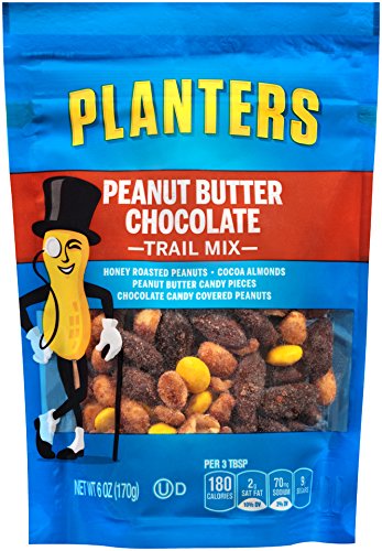 Planters Peanut Butter Chocolate Trail Mix with Honey Peanuts (M&M Peanut Butter & Peanut Chocolate Candies & Cocoa Almonds, 12 ct Pack, 6 oz Bags)