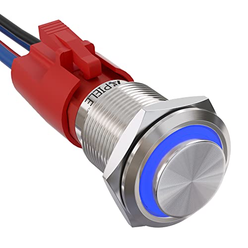 19mm Momentary Push Button Switch, APIELE 10A 1NO Stainless Steel IP65 Waterproof Switch (12-24V LED High Round)