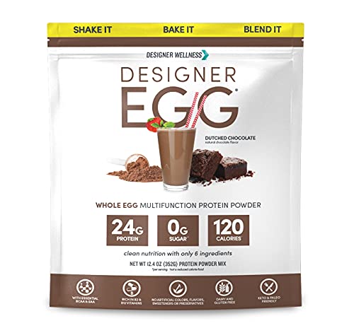 Designer Wellness, Designer Egg, Natural Egg Yolk & White Protein Powder, Keto and Paleo Friendly, Low Calorie, Less Fat and Cholesterol, Dutch Chocolate, 12.4 Ounce