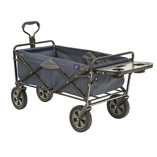 Mac Sports Heavy Duty Steel Frame Collapsible Folding 150 Pound Capacity Outdoor Garden Utility Wagon Yard Cart with Table and Cup Holders, Navy