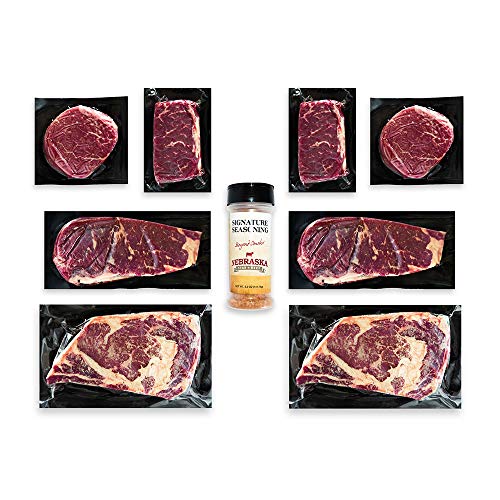 Aged Angus 10oz Ribeye, 8oz NY Strip, 5oz Filet Mignon, 6oz Top Sirloin by Nebraska Star Beef - Prestige - Hand Cut and Trimmed Steaks Gift Packages - Gourmet Steak Delivered to Your Home, Includes Signature Seasoning