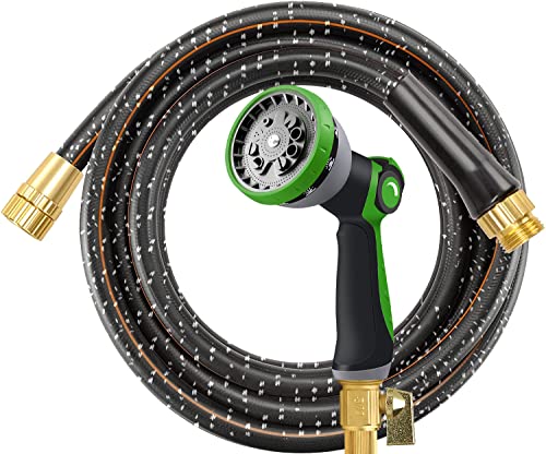 Garden Hose 75 FT Upgraded Water Hose with 10-Way Nozzle and Durable 3-Layers Latex Extra Strength 3750D Regular Hose with 3/4" Solid Brass Fittings and High Pressure Water Spray Nozzle