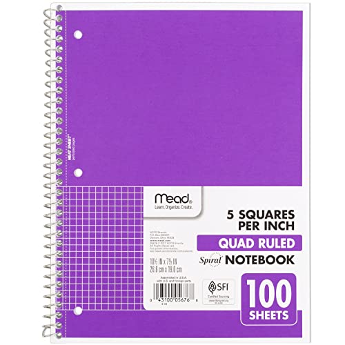 Mead Spiral Notebook, 1-Subject, Graph Ruled Paper, 7-1/2" x 10-1/2", 100 Sheets, Purple (05676BA7)