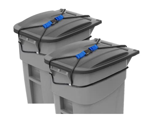 KiinHome Trash Can Lock (2 Pack) Bungee Cord for Outdoor Garbage Can Lid, Animal Proof Garbage Lid Lock (Works for Dogs, Bears, Raccons), Heavy Dutty Elastic Strap. (Trash Can NOT Included)