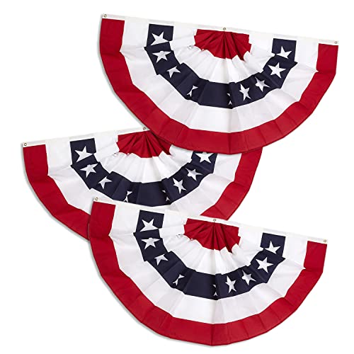 NUOGIC 3-Pack 1.5x3 ft Bunting Flags - Half Fan Banner Pleated Patriotic Flags for 4th of July