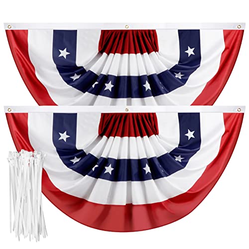 USA Pleated Fan Flag, 2x4 Feet American US Bunting Flag Patriotic Half Fan Banner Flag for 4th of July Memorial Day Indoor Outdoor Decoration, with Brass Grommets and Zip Ties (2x4 Feet, 2 Pack)