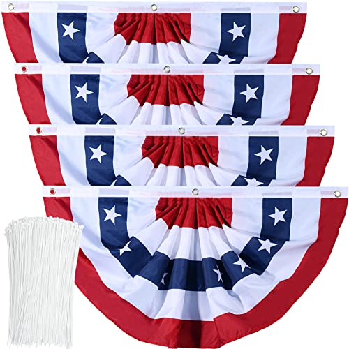 American Flag Bunting Patriotic Pleated Fan Flag USA Flags with Brass Grommets and Zip Ties for 4th of July Memorial Day Decoration Outdoor (4, 1.5x3 Feet)