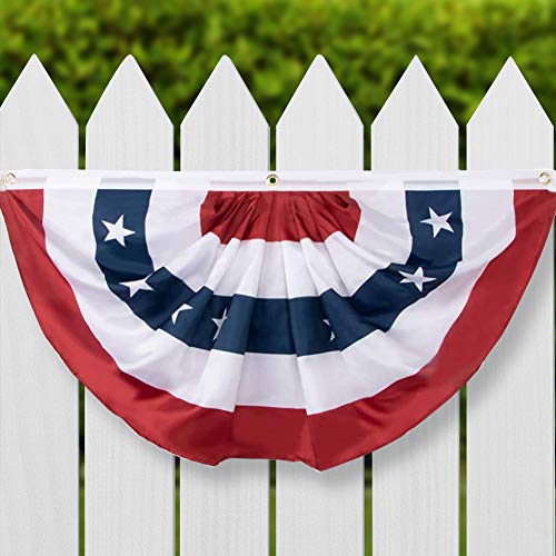 Aisto 3X6 Feet American Flag Bunting - USA Pleated Fan Flag for Outdoor 4th of July - Vivid Color and Fade Resistant - Double Stitches Canvas Header with Three Brass Grommets