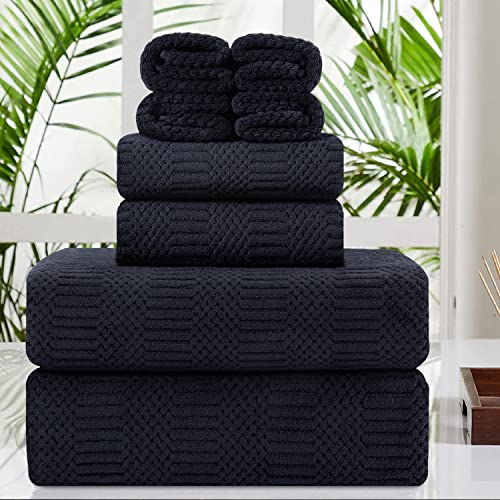 8 Piece Oversized Black Bath Towel Set-2 Extra Large Bath Towel Sheets,2 Hand Towels,4 Washcloths-600GSM Soft Highly Absorbent Quick Dry Beach Chair Towels Woven Towels for Bathroom Hotel and Spa