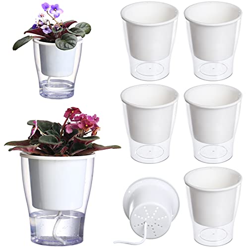 5-Pack 5.1 Inches Clear Self-watering Planters African Violet Pots Plastic Plant Pots Wicking Flower Pots for Indoor Plants, Herbs, African Violet, Ocean Spider Plant, Orchid Pot, Garden Pots