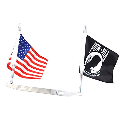 GUAIMI License Plate Flag Mount Double Flag Holder Motorcycle Flags (American Flag + POW MIA Flag)