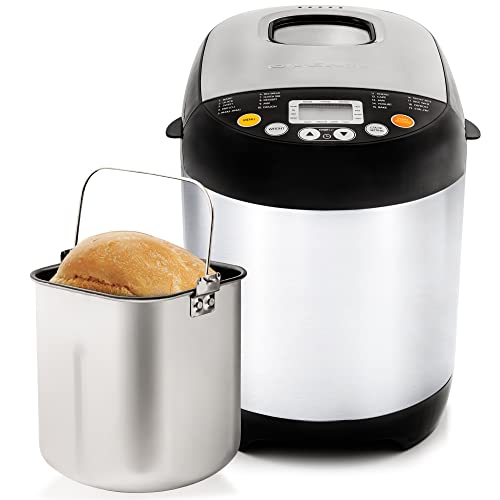 OVENTE Bread Maker Machine with Gluten Free Setting, 19 Preset Menu, Digital Display and Nonstick Baking Pan, Perfect for Homemade Loaf, Sourdough, Wheat, Dough, Black BRM5020B