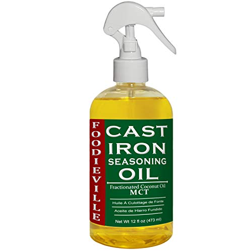 Foodieville Cast Iron Oil Non-stick Conditioner for Seasoning Skillets,Griddles, Flat Top Grills, Dutch Ovens with Oils of Flax, Sesame, and MCT, 12 fl. oz.with sprayer by Creation Farm