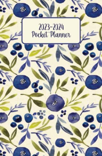 2023-2024 Pocket Planner: Small 2 Year Monthly Calendar for Purse with Holidays, Watercolor Flower