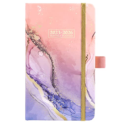 Pocket Planner/Calendar 2023-2026 - Monthly Pocket Planner/Calendar with 63 Notes Pages, Jul. 2023 - Jun. 2026, 3.8" x 6.4", 3 Year Monthly Planner with Inner Pocket + Pen Hold - Purple Waterink