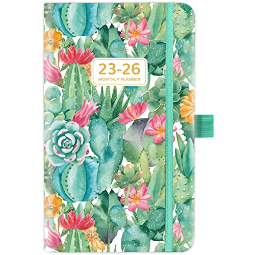 2023-2026 Pocket Calendar - Jul. 2023 - Jun. 2026, Monthly Pocket Planner (36-Month) With 60 Notes Pages, 6.2" x 4", 3-Year Monthly Planner with Contacts, Holidays and Pen Holder, Back Pocket - Cactus