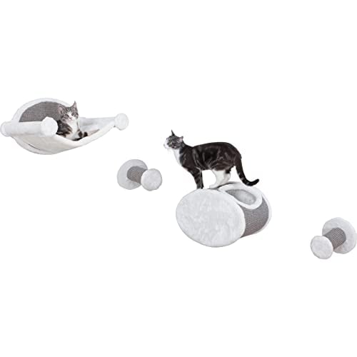 TRIXIE Wall Mounted Cat Lounge Set, Hammock and Condo with Two Steps, Cat Furniture, Scratching Post, Gray