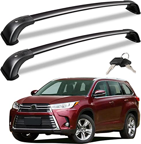 Heavy Duty 220lbs Lockable Cross Bars Roof Racks for Toyota Highlander 2014-2019 XLE Limited & SE LE & LE Plus, Aluminum Roof Rails Crossbars Anti-Theft Metal Black Matte Powder Coated Non-Corrosion