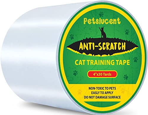 Petslucent Cat Scratch Furniture Protector Tape, Cat Anti Scratch Deterrent Training Tape, Double Sided Clear Sticky Paws Guards for Carpet, Sofa, Couch, Door (4''x 30 Yards, Green)