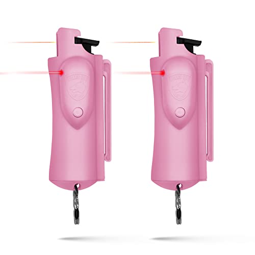 Worlds Only Laser Sight Pepper Spray, Guard Dog AccuFire, Maximum Strength Self Defense Red Pepper Spray (Pink 2Pack)