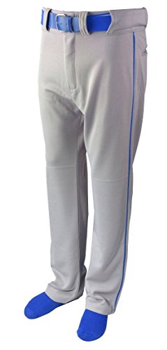 Martin Sports Adult Baseball/Softball Belt Loop Pants, Grey with Color Piping (Grey with Royal Piping, AS)